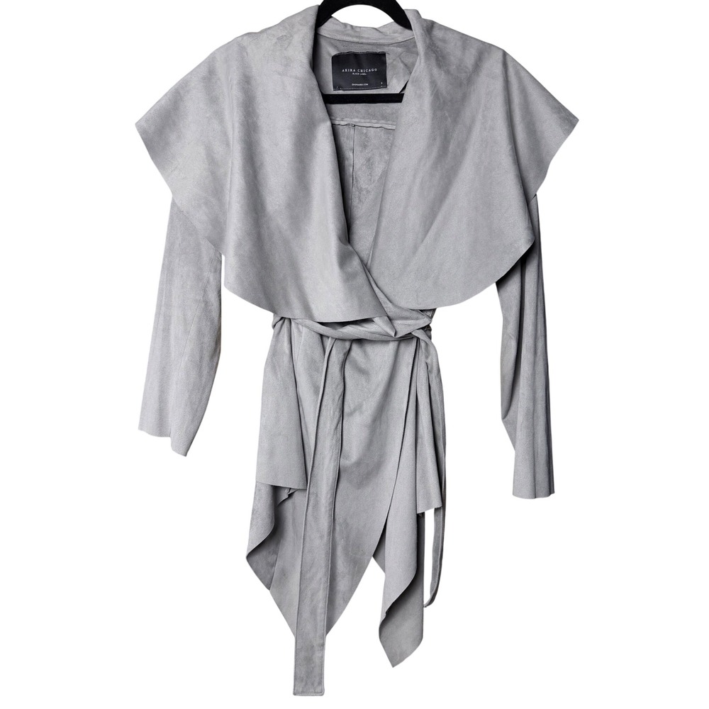 Akira Chicago Black Label Grey Faux Suede Draped Wrap Jacket Small Streetwear